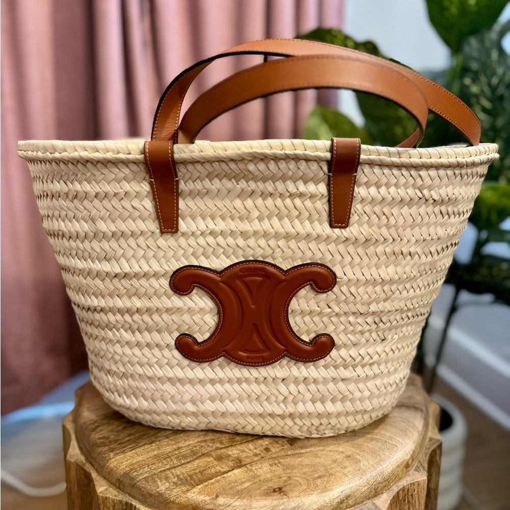 CELINE Medium Triomphe Palm Leaves & Leather Tote